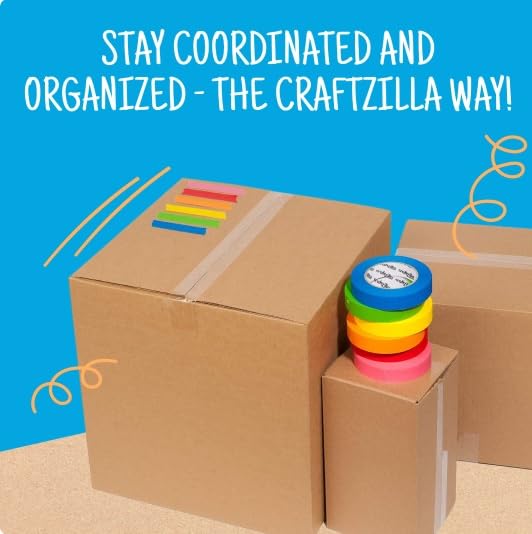 Craftzilla Colored Masking Tape - 11 Roll Multi- Pack, 55 Yards x 1 in Colorful Craft Tape- Great for Arts & Crafts, Kids, Labeling and Color- Coding