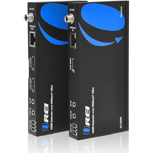 OREI HDBaseT HDMI Extender over Cat5e/6 Ethernet LAN cable - Up to 500 Feet - IR, HDMI Loop-out, RS-232, PoC, HDMI Balun (EX-500IR)