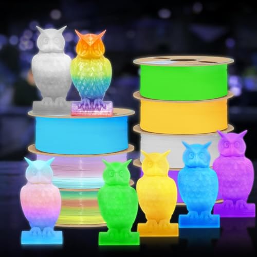 YOUSU 3D Printer Filament Bundle,Glow in The Dark Filament Multicolor,PLA Filament 1.75 mm,Green, Blue,Purple and Rainbow Accuracy +/- 0.03 mm,250g X 4 Pack