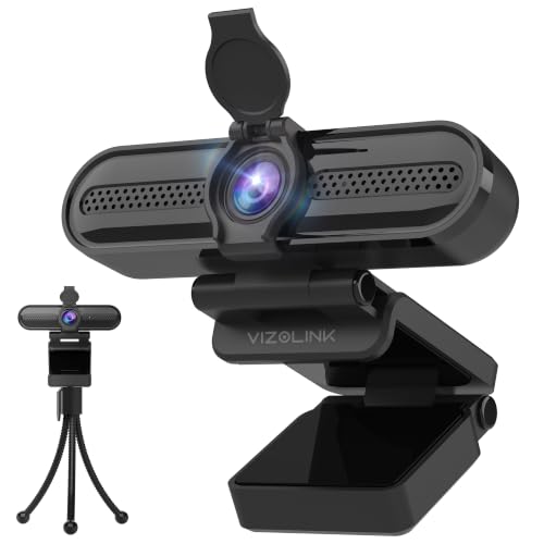 VIZOLINK W4DS PRO Webcam 4K Pour PC, 30FPS UHD, Autofocus Réduction de Bruit Plug Play Couvercle de Confidentialité Compatible Zoom/Teams/Switch2/PC/Mac/Linux Pour Visioconférence, Streaming et Gaming