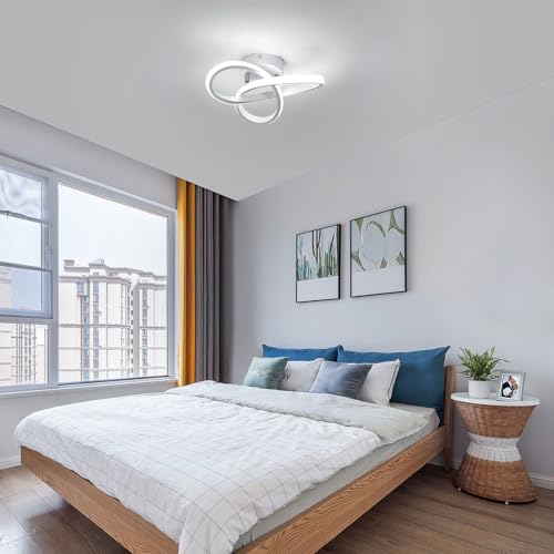 Osairous 2 Pieces Modern LED Ceiling Light, 22 W 2475 LM LED Chandelier Bedroom Ceiling Lamp Living Room White Flower Design for Kitchen Hallway, Cool White 6500K, 25 cm