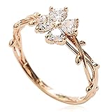 14K CZ Stones Clover on a Twisted Vine Ring - Rose Gold / White Gold Plated