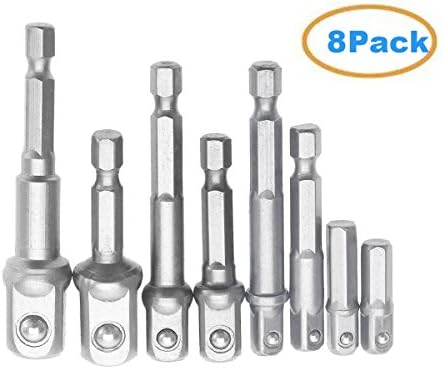 CONBEE 8-Pack 1/4" 3/8" 1/2" Socket Adapter Impact Hex Shank Drill Bits Bar Set