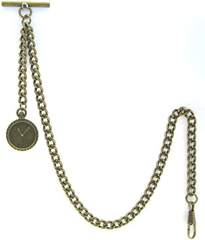 Albert Chain Pocket Watch Chains for Men Antique Brass Plating with Mini Pocket Watch Design Fob T Bar AC26