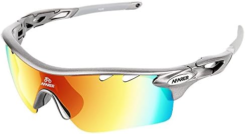 Mens Sunglasses Sports Polarized Youth Baseball Fishing Golf Running Cycling Driving Softball Hiking with 5 Interchangeable Lenses Comfortable Silicone Leg TR90 Unbreakable Frame UV Protection Grey