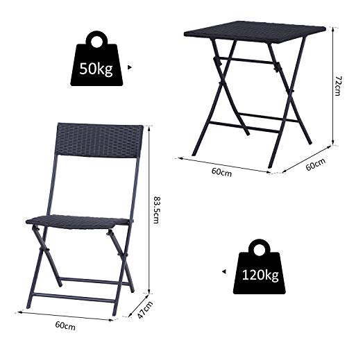 Outsunny Bistroset Polyrattan 3tlg. Balkonmöbel Set Sitzgruppe Essgruppe Gartenmöbel Garnitur – Bild 7