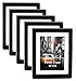 CAVEPOP 11x14 Black Wood Textured Picture Frames 5-Sets, Made to Display (12.5x15.5” Ivory Color Mat 11x14”) Collage Picture Frame Sets