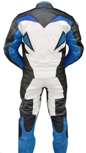 Perrini 2pc Motorcycle Racing Riding Leather Track Suit w/Armor New Blue/White/Black