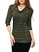 Allegra K Women's Cowl Neck Tops Long Sleeve Buttons Decor Tuinc Shirts Ruched Top Medium Green