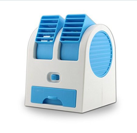 Lucky Shop1234 2016 New Double Layer USB Mini Air Conditioning Blade-less Fan Portable Mini-air Conditioner Perfect for Outdoor office Runs On Batteries Or USB (Blue)