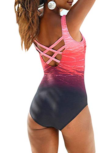 GOSOPIN-Damen-Badeanzug-Einteiliger-Badeanzug-Gestreift-Beachwear-Farbverlauf-Konzeptionelle-Muster-Farbblock-Bademode-Rckenfrei-A-Linie-Oberteile-One-Piece