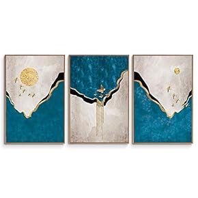 3 Piece Framed Canvas Wall Art Abstract Mountain Canvas Prints Home Artwork Decoration for Living Room,Bedroom - 16"x24"x3 Panels