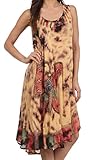 Sakkas 217 Tie Dye Butterfly Tank Sheath Caftan Mid Length Cotton Dress - Beige / One Size