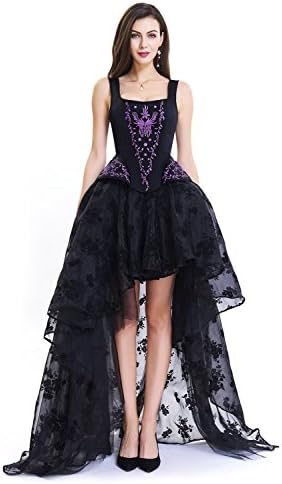 Women's Victorian Floral Overbust Corset Dress Skirt Set With Straps