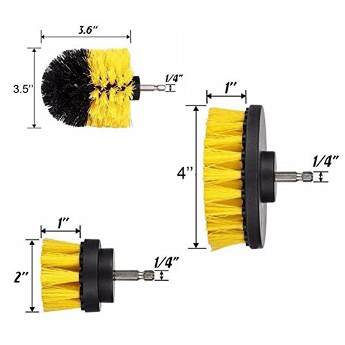 Drill Brush 3pcs Scrub Brush Drill Attachment Kit,Time Saving Kit and Power Scrubber Cleaning Kit, for Car, Bathroom, Wooden Floor, Laundry Room Cleaning (Yellow)