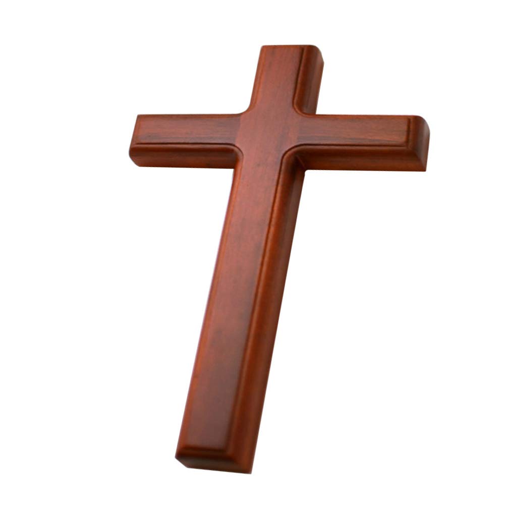 WINOMO Decorative Wooden Cross Antique Handmade Wall Hanging Jesus Cross Holy Wall Art Christian Wall Sculpture for Religious Home Decoration 32cm