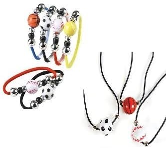 DEVALI Sports Themed Party Favor Value Pack | Sport Ball Stretch Bracelets &amp; Necklaces