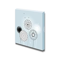 Canvas Prints Wall Art - Different Graphic Dandelions on a Blue Gray Background | Modern Wall Decor/Home Decoration Stretched Gallery Canvas Wrap Giclee Print. Ready to Hang - 12" x 12"