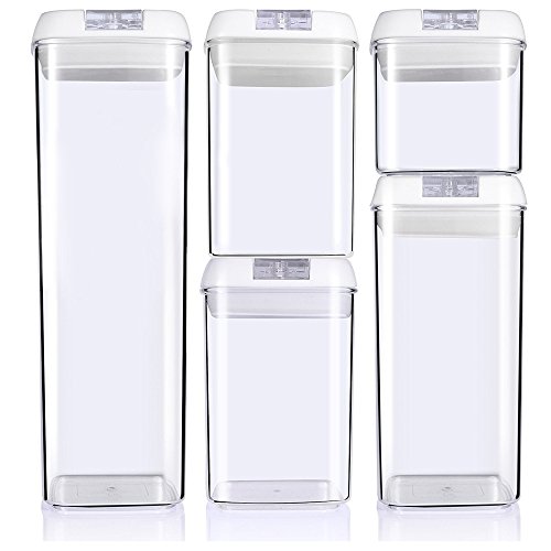 Airtight Food Storage Containers 5 Piece Set Lever Lock Lid BPA Free Food Safe Durable Decorative Multi Size Stackable Easy Open Dishwasher Safe