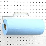 Pegboard Paper Towel Holder - Stainless Steel - Hooks to Any Peg Board - Pegboard Organization Accessory - Add to Pegboard in Your Tool Shed, Garage, Workbench, Craft Room, Laundry Room, or Kitchen