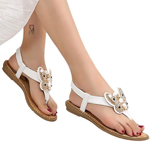 Rhinestone Sandals Respctful✿ Women's Fashion Bohemia Flip Flops Summer Beach T-Strap Gladiator Espadrille Sandals