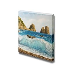 Faraglioni Rock Formation on Island Capri in Naples Bay Area with a Crystal Clear Wave Oil Painting Style - Canvas Art Wall Art - 12" x 12"
