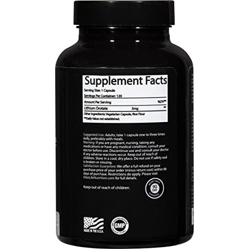 Lithium Orotate 5mg Best Super Minerals Supplement for Men and Women Pure, Natural, Vegan