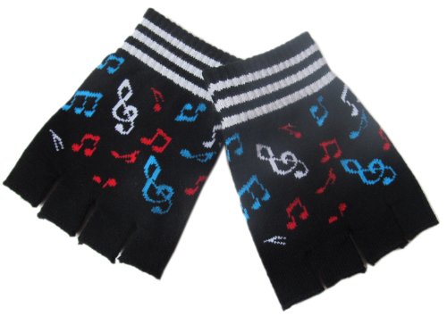 Black Multicolored Music Note Fingerless Gloves/ Glovelets