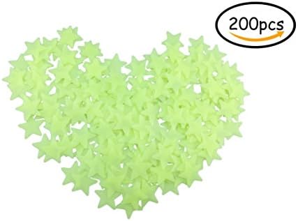 HoneyToys 200PCS 1.2" Luminous Stars Glow in the Dark Fluorescent Noctilucent Plastic Wall Stickers Decals for Home Ceiling Wall Baby Kids Bedroom(New yellow)