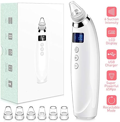 Blackhead Remover Pore Vacuum, 65KPA Strong Suction Rechargeable Electric Facial Acne Cleaner Tool & 6 Multi-Functional Probes Face Microdermabrasion Removal Comedone Sucker Extractor Machines