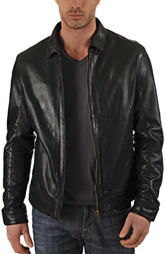 Exemplar Men's Genuine Lambskin Leather Jacket Black KL716 L