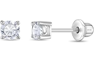 925 Sterling Silver Round CZ Tiny Screw Back Earrings for Babies & Toddlers 3mm - Cute & Elegant Round-Shaped Clear Cubic Zir