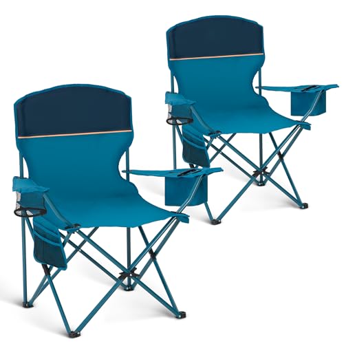 HIGH POINT SPORTS Folding Camping Chair, Set of 2, Up to 102 kg, Outdoor Folding Chairs, Camping Chairs, Fishing Chairs with Armrests (Blue)