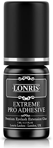 EXTREME STRENGTH ADHESIVE Professional Individual Volume Eyelash Extension Black Glue Supply 5 ml| Lonris Semi-Permanent Eye Lash Bonding Supplies | 6-8 Weeks Maximum Retention | 2 Seconds Drying Time