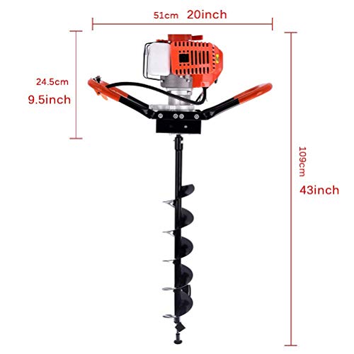 YiiYYaa 72cc 2 Stroke Post Hole Digger, 3KW Petrol Gas Powered Earth Auger with 3 Bits(4", 8", 12") and 3 Extension Rods