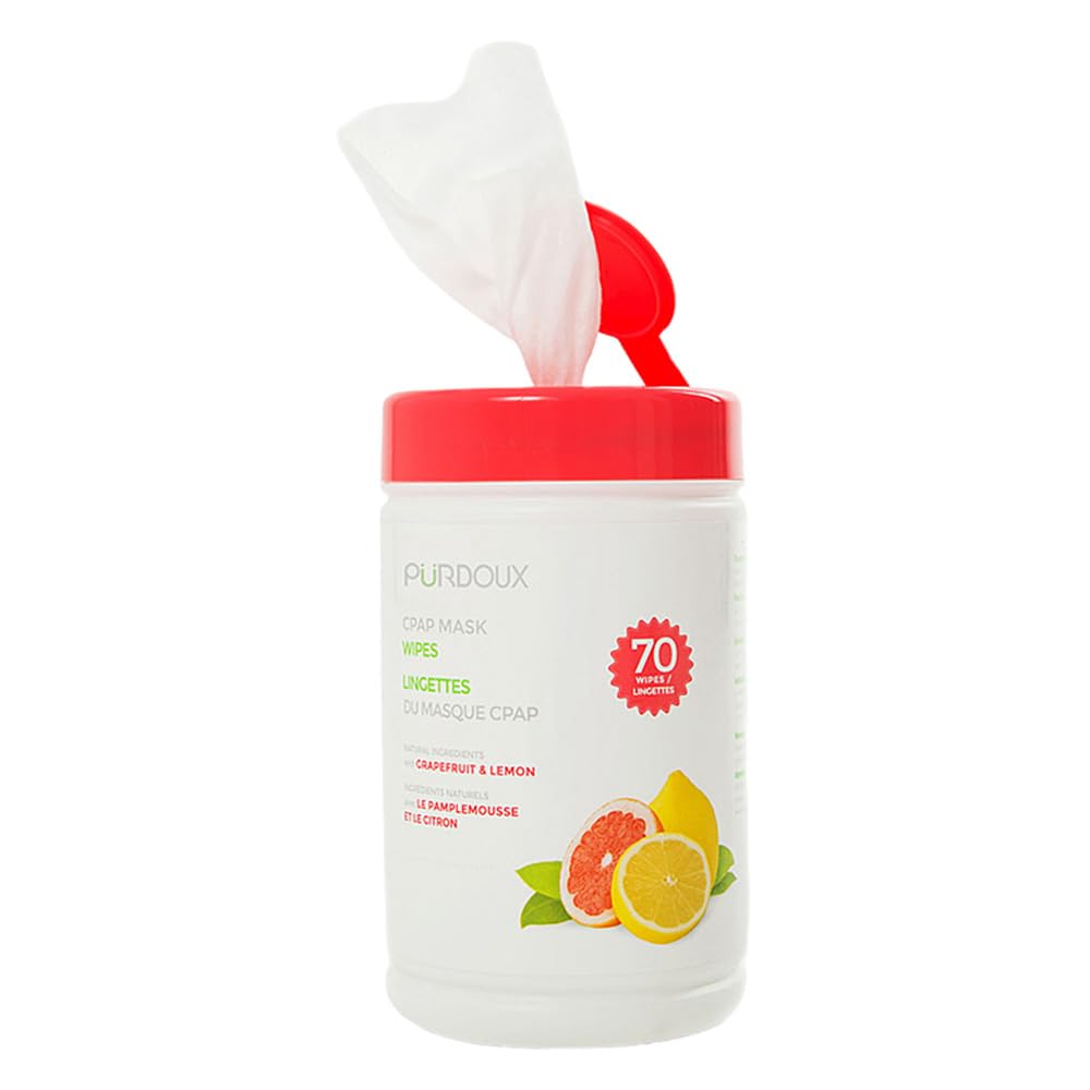 Purdoux 100% Cotton CPAP Mask Wet Wipes with Grapefruit Lemon Scent, 70 Wipes