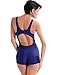PERONA Women Athletic BoyLeg Contrast Splice Backless One Piece Swimsuit Bathing Suits