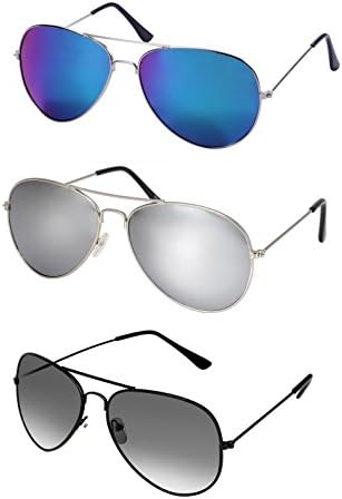 WODISON Vintage Aviator Sunglasses Set Reflective Mirror Lens (Pack of 3)