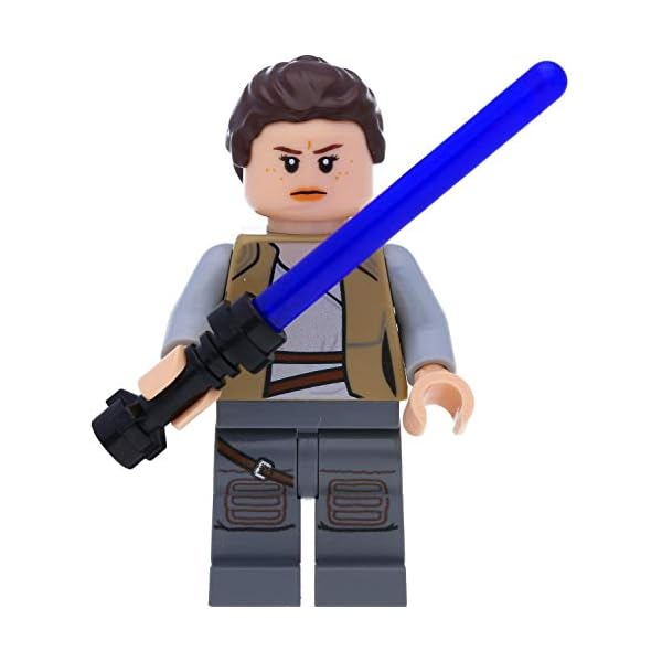 LEGO Star Wars Minifigur: Jedi Rey Skywalker in dunkelbeiger Jacke mit Laserschwertern – Bild 4