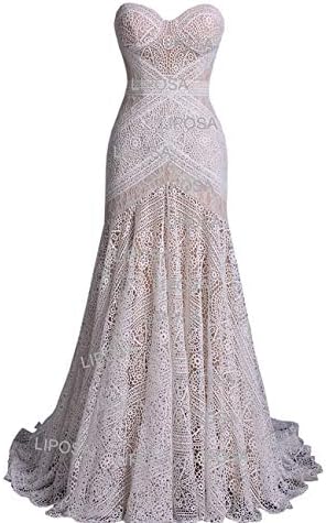 LIPOSAWomen's Bohemian Wedding Dresses Sweetheart Mermaid Lace Bridal Gown