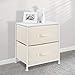 mDesign End Table/Night Stand Storage Tower - Sturdy Steel Frame, Wood Top, Easy Pull Fabric Bins - Organizer Unit for Bedroom, Hallway, Entryway, Closets - Textured Print, 2 Drawers - Cream/White