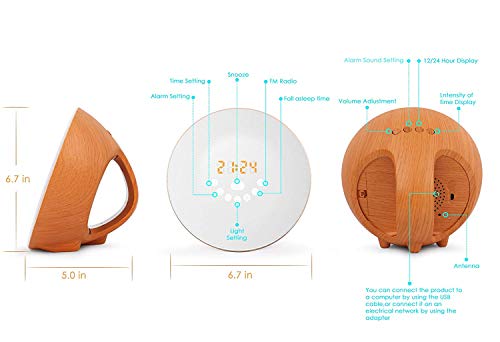 Sunrise Alarm Clock, Wake Up Light with 7 Colored Sunrise Simulation & Sleep Aid Feature, FM Radio, 6 Natural Sound and Snooze for Kids Adults Bedrooms (Brown-Wood) - Thumbnail 6