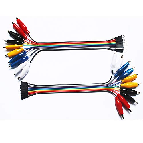 Haitronic Unique 2 in 1 Alligator Clip to Dupont Wire 10pin 20cm Male, Crocodile Clip to Jumper Wire 10pin 20cm Female for Test Lead Arduino/Raspberry pi/Orange pi/Makey Makey/BBC Micro: bit