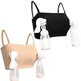 HOFISH Womens Easy Simplicity Hands-Free Breastpump Bra 2pcs/pack,black&biege size M