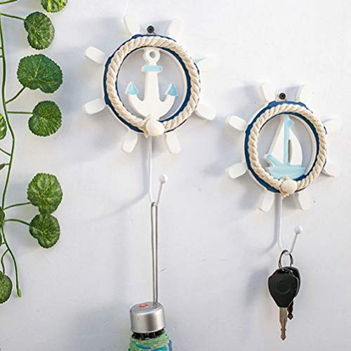 TOPBATHY Single Coat Hooks Nautical Steering Wheel Coat Hooks Wall