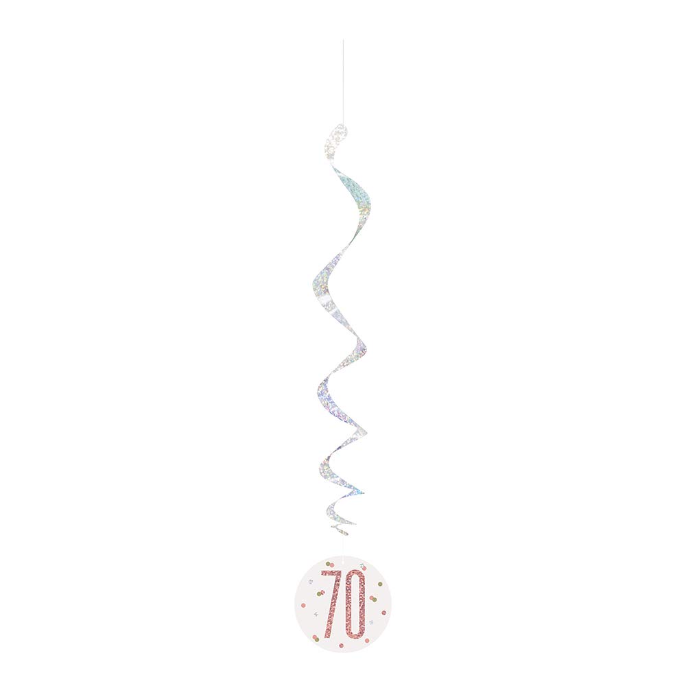 Number "70" Hanging Swirl Decorations - 32" | Glittery Rosegold | 6 Pcs.