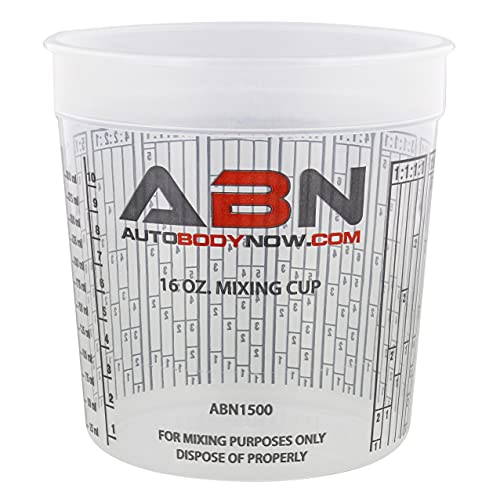 ABN Clear Plastic Mixing Cup 12Pack 16oz Ounce / 473mL Milliliter Container with Ratios for