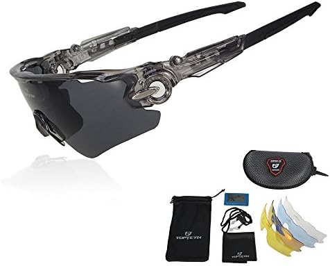 TOPTOTN Polarized Sports Sunglasses With Interchangeable Lenes for Men Women Cycling Running Driving Fishing Golf Baseball Glasses (Gray)
