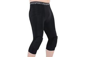 Men's Basketball Pants with Knee Pads, Knee Pads Compression Pants, 3/4 Capri Leggings Athletic Baselayer