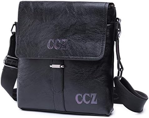CCZ Leather Shoulder Bag, Men Magnetic Classic Business Adjustable Messenger Bag Crossbody Bag Tablet Bag Handbag
